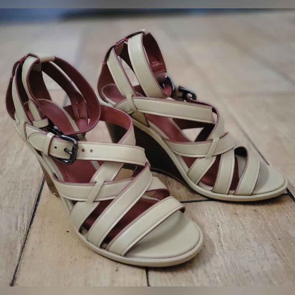 COACH Dawn leather anklet wedges BRAND NEW 5.5
